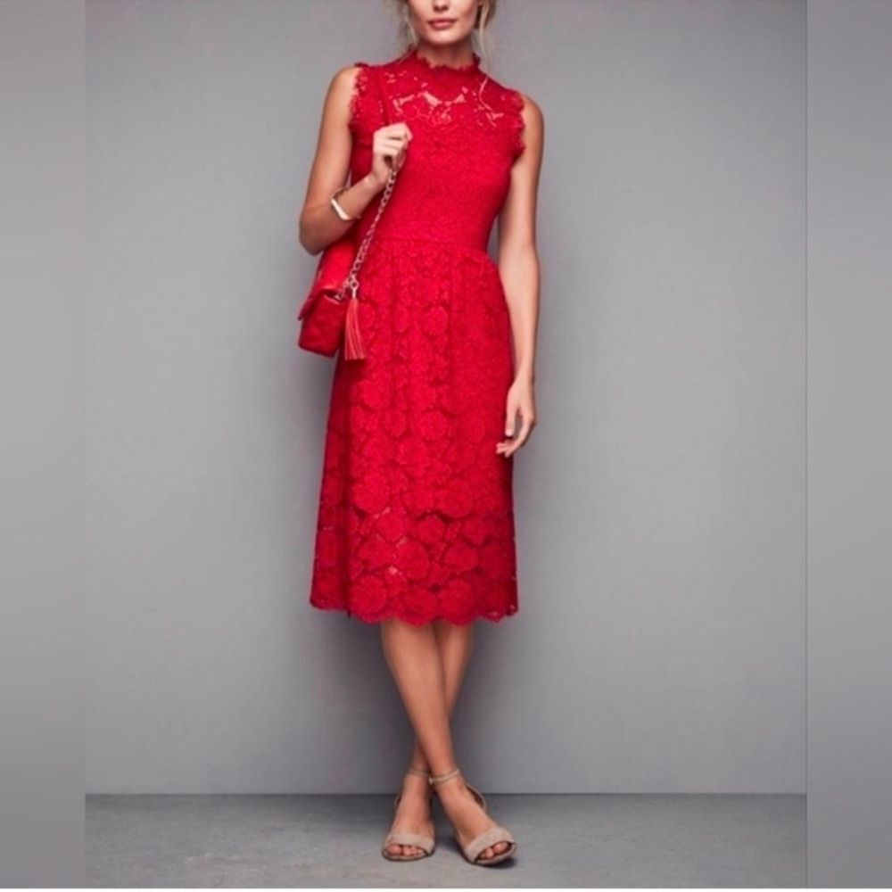 NWOT Kate Spade Poppy Red Lace Midi Dress Size 12 - Picture 2 of 6